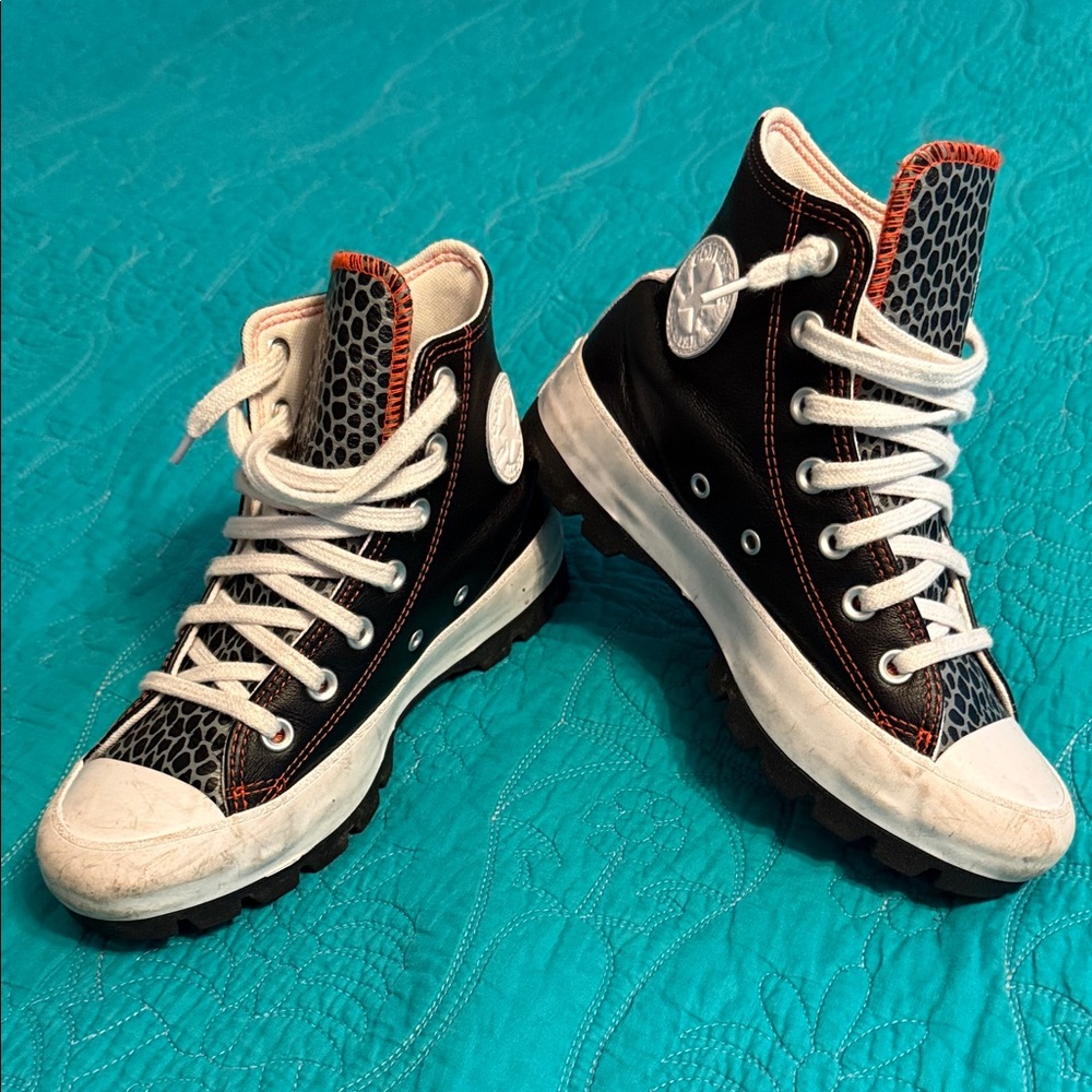 Converse Leather White and Black High-Top Sneakers